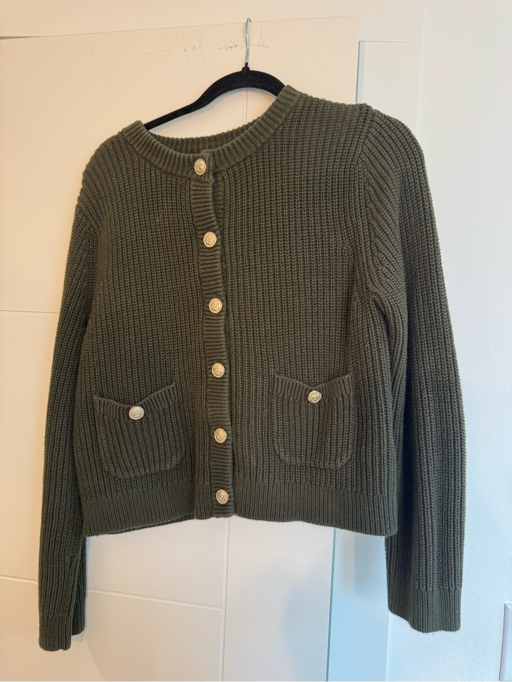 H&M Olive Green Ribbed Button-Front Cardigan